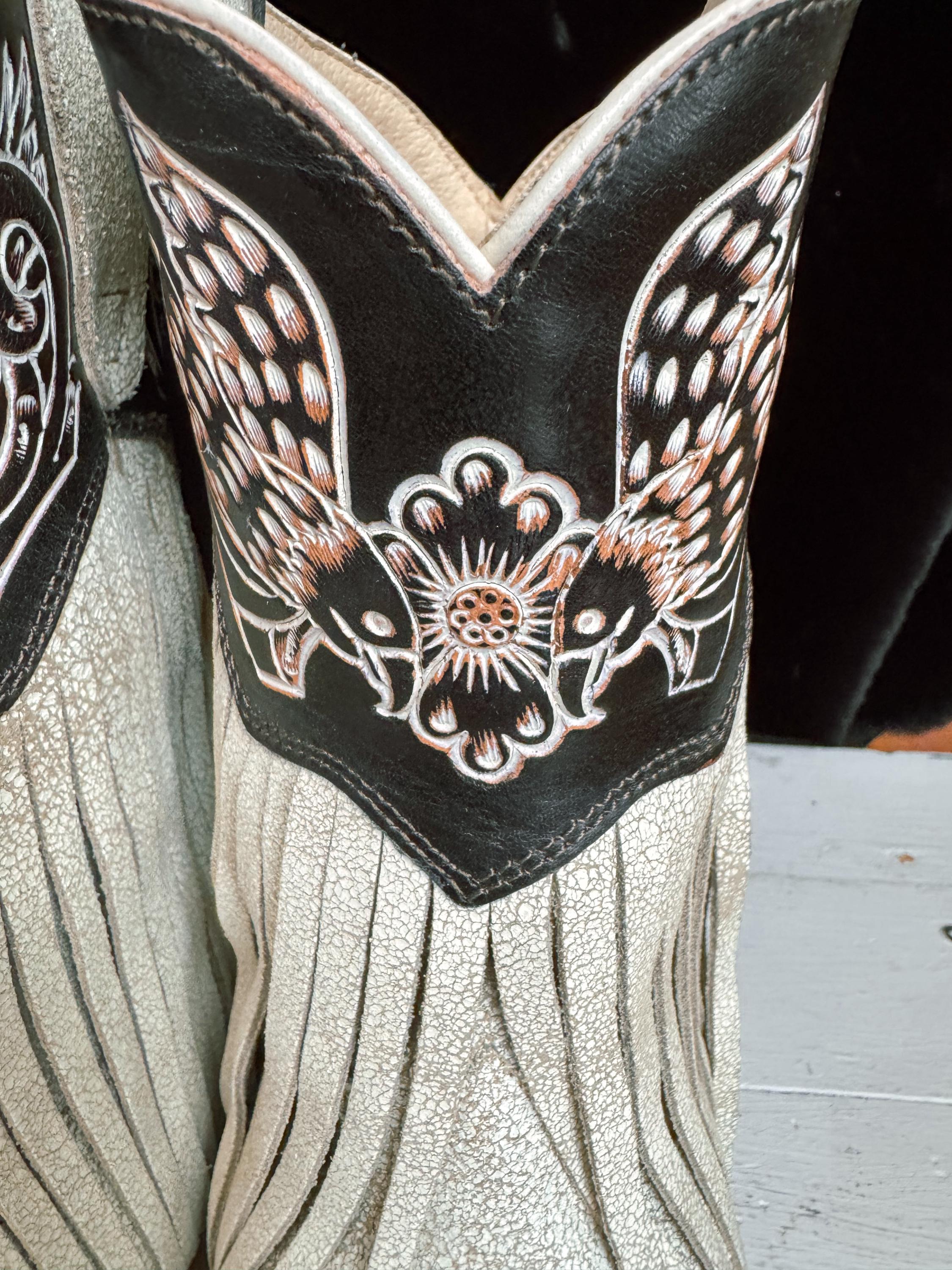Desert Angel Western Fringe White Booties