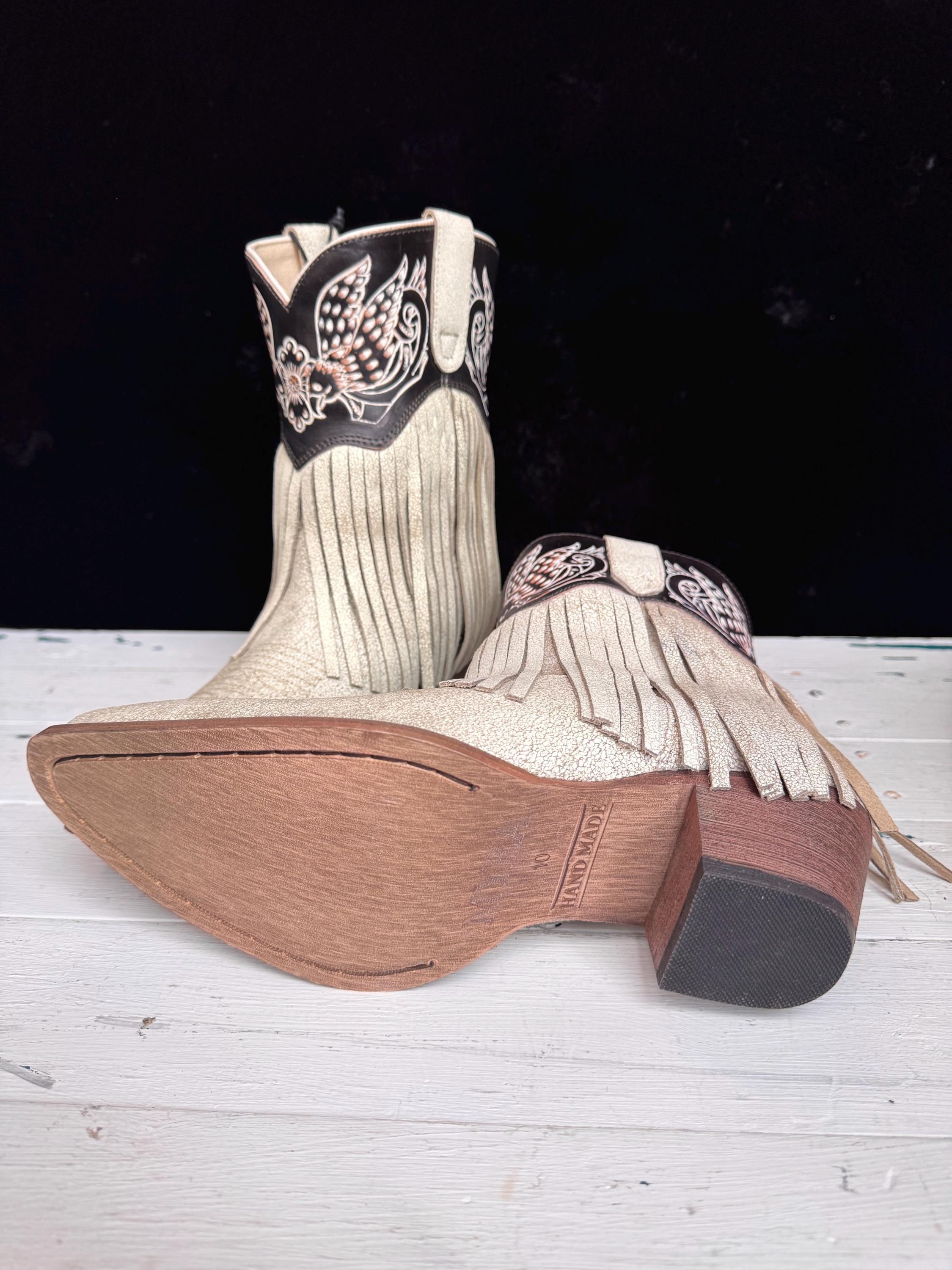 Desert Angel Western Fringe White Booties