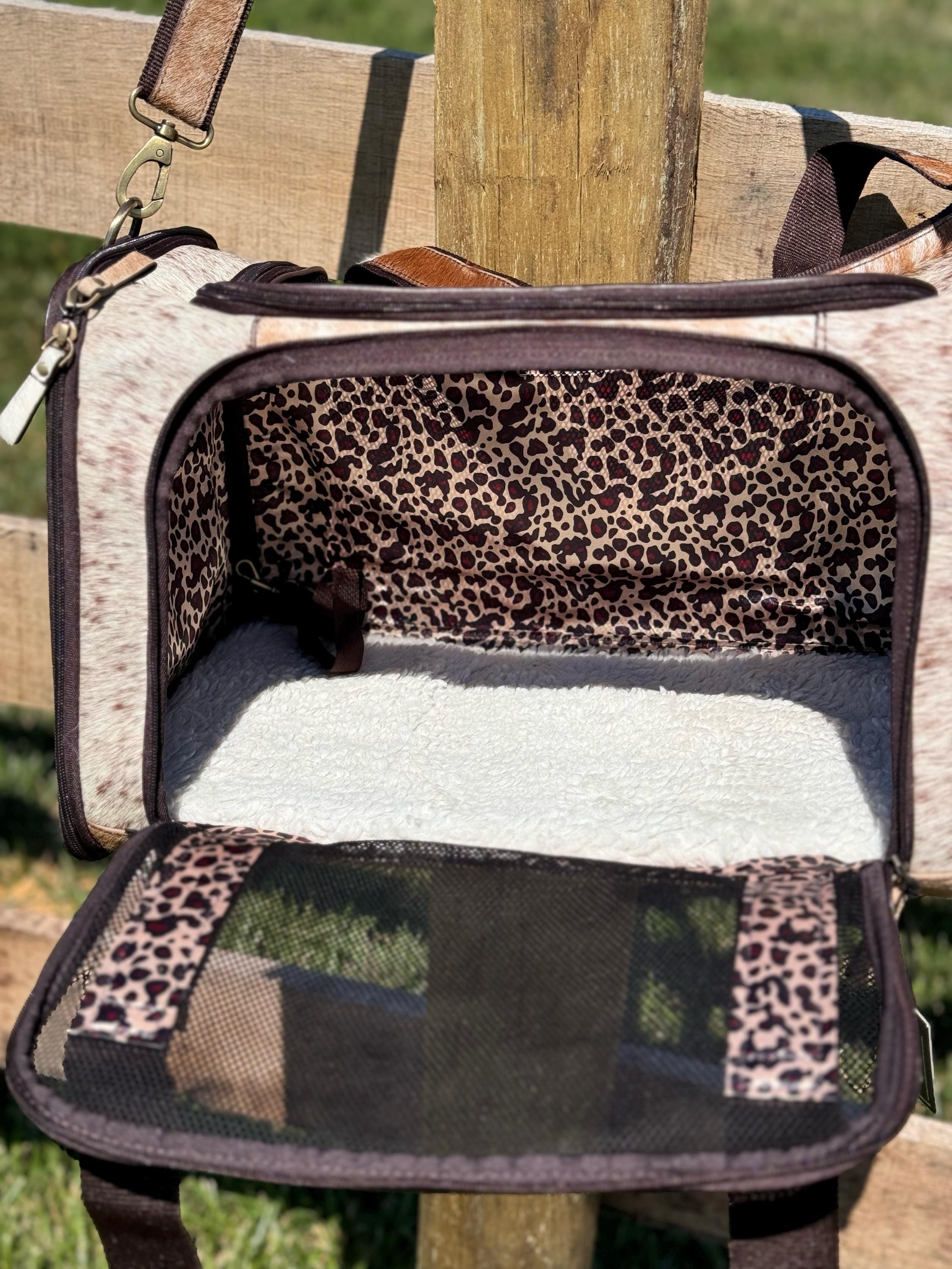 Custom Cowhide & Leather Pet Carrier