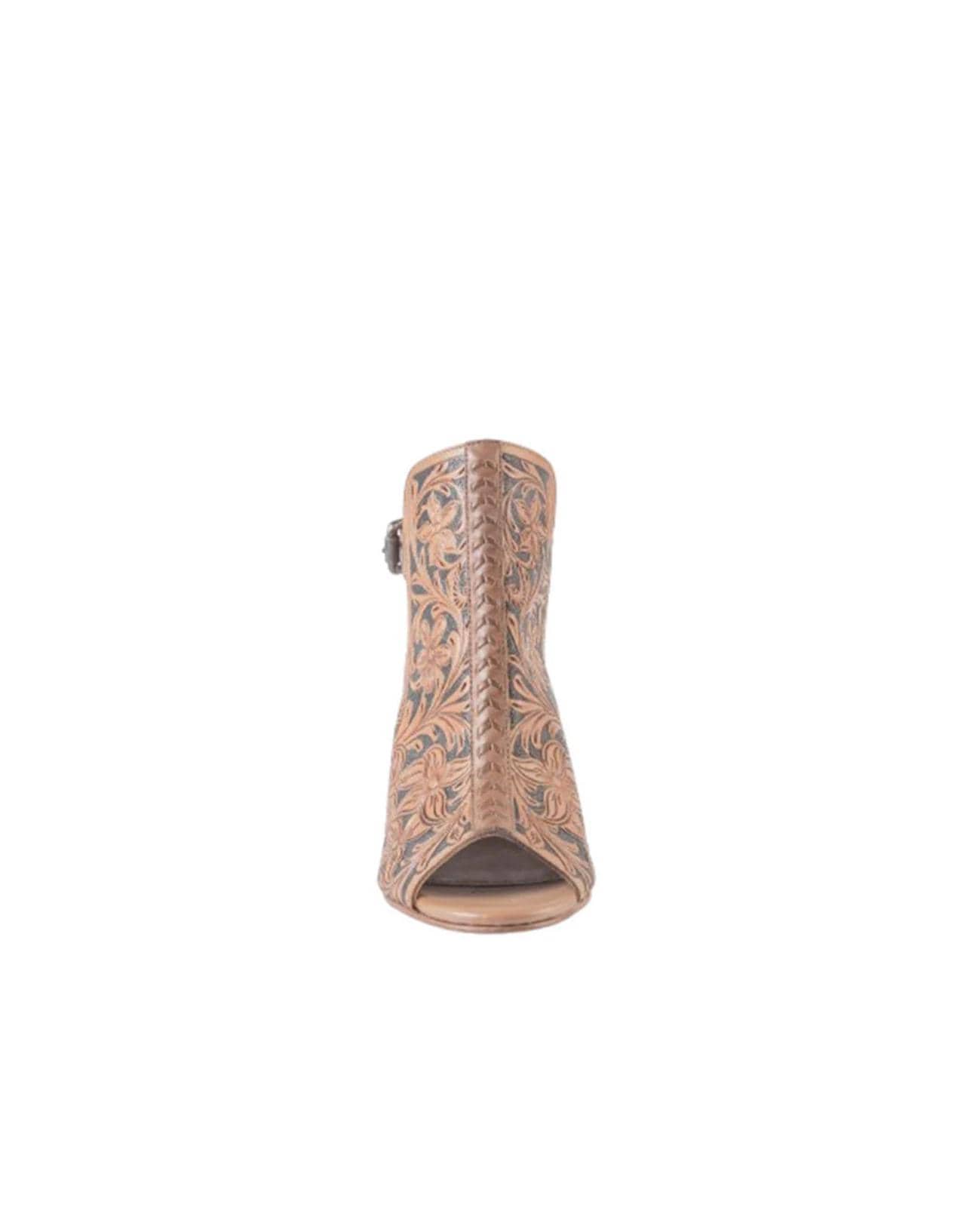 Brown & Black Tooled Leather Wedge Sandals: Western Dress Shoes