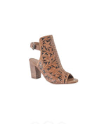 Brown & Black Tooled Leather Wedge Sandals: Western Dress Shoes