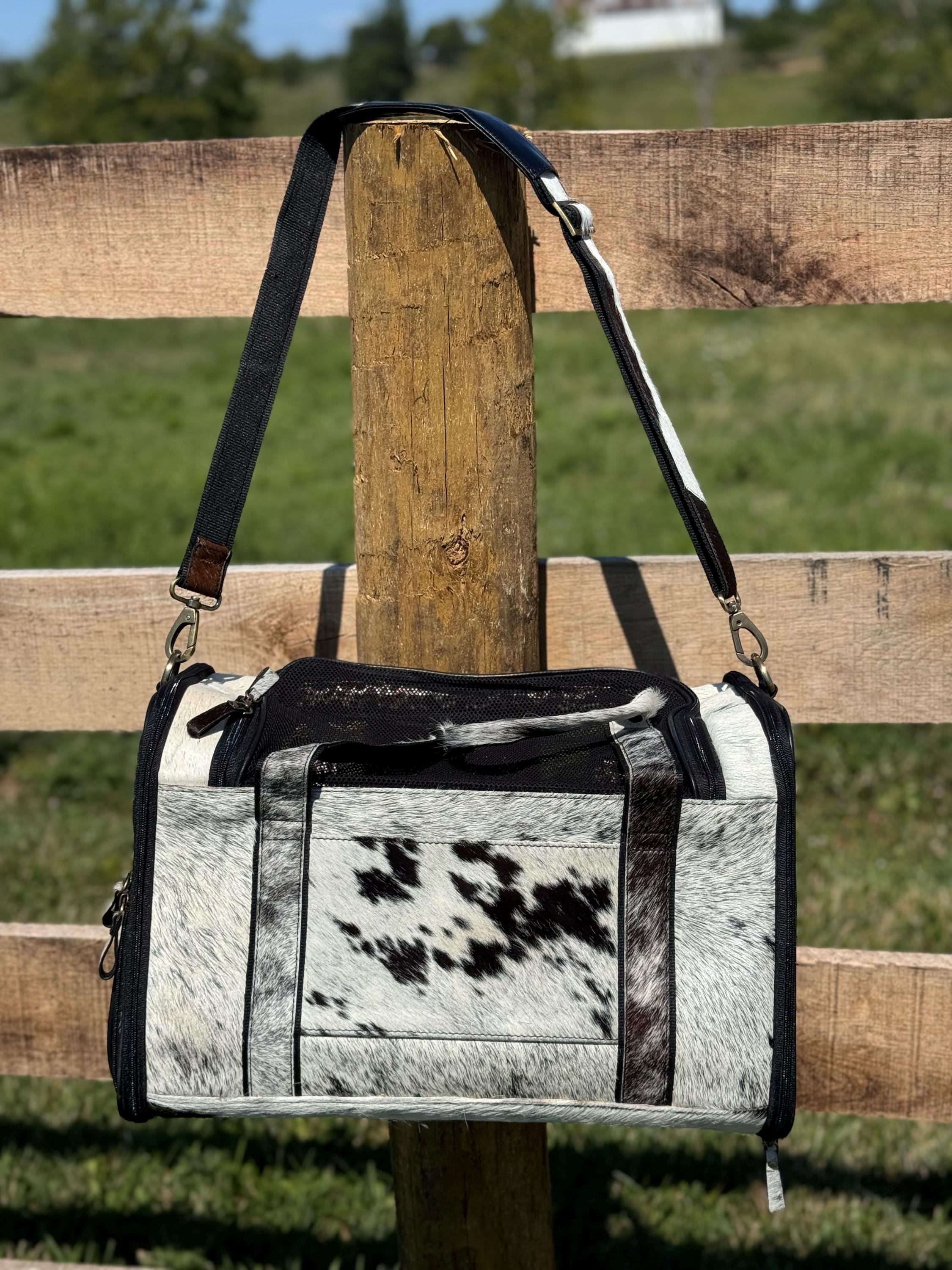Custom Cowhide & Leather Pet Carrier