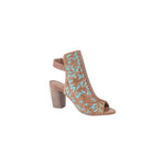 Turquoise Tooled Leather Wedge Sandals: Western Dress Shoes