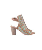 Turquoise Tooled Leather Wedge Sandals: Western Dress Shoes
