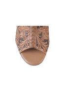 Brown & Black Tooled Leather Wedge Sandals: Western Dress Shoes