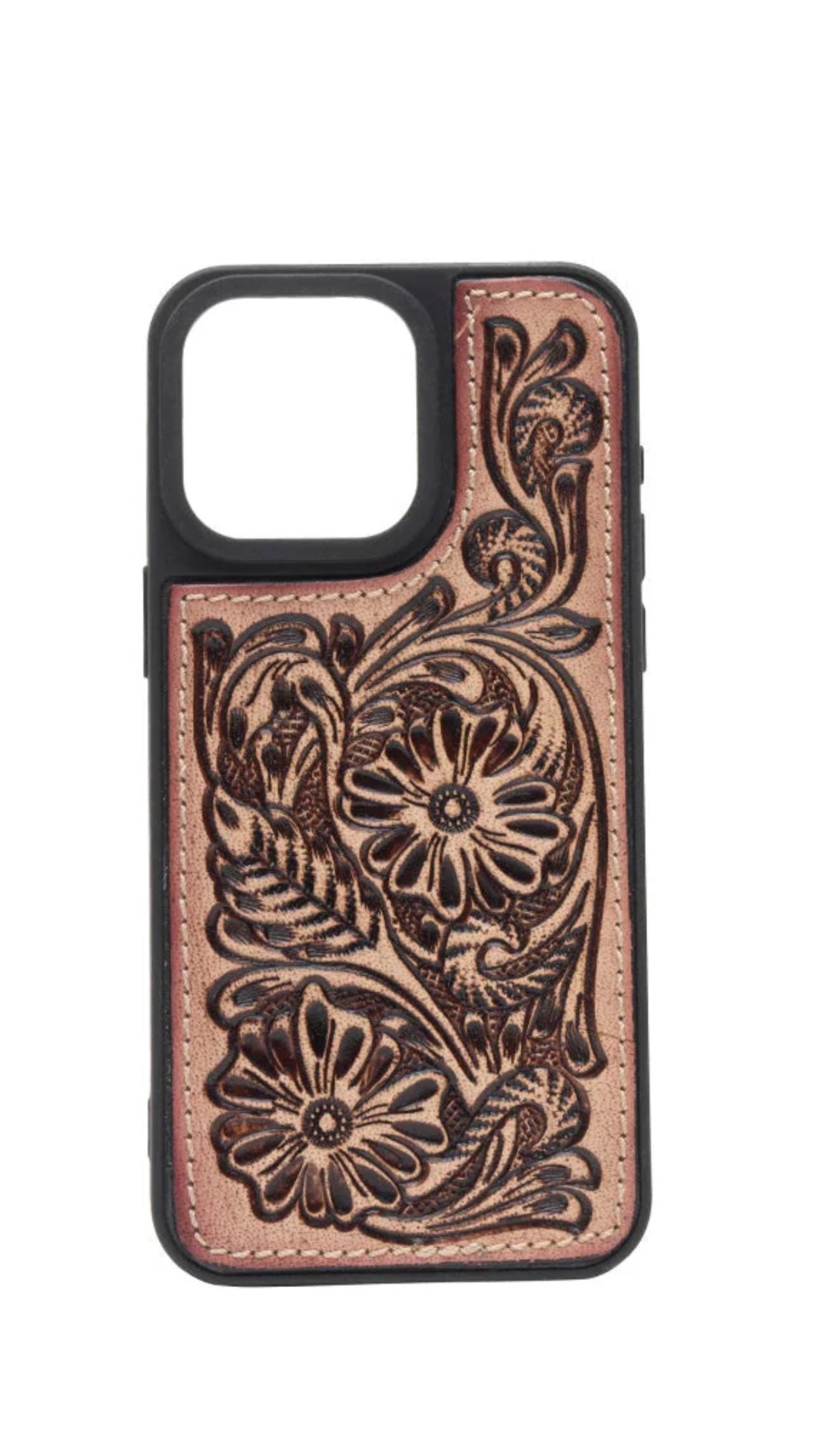 Tooled Leather Western Floral iPhone 15 Pro Max Case