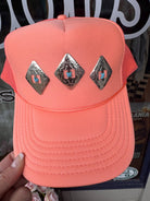 Coral Western Concho Trucker Hat | Hand Sewn Turquoise Stitch Cowgirl Hat
