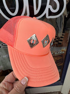 Coral Western Concho Trucker Hat | Hand Sewn Turquoise Stitch Cowgirl Hat