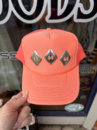 Coral Western Concho Trucker Hat | Hand Sewn Turquoise Stitch Cowgirl Hat