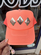 Coral Western Concho Trucker Hat | Hand Sewn Turquoise Stitch Cowgirl Hat