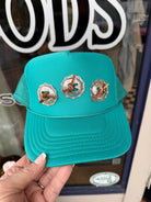 Turquoise Western Concho Trucker Hat | Hand Sewn Leather Stitch Cowgirl Hat