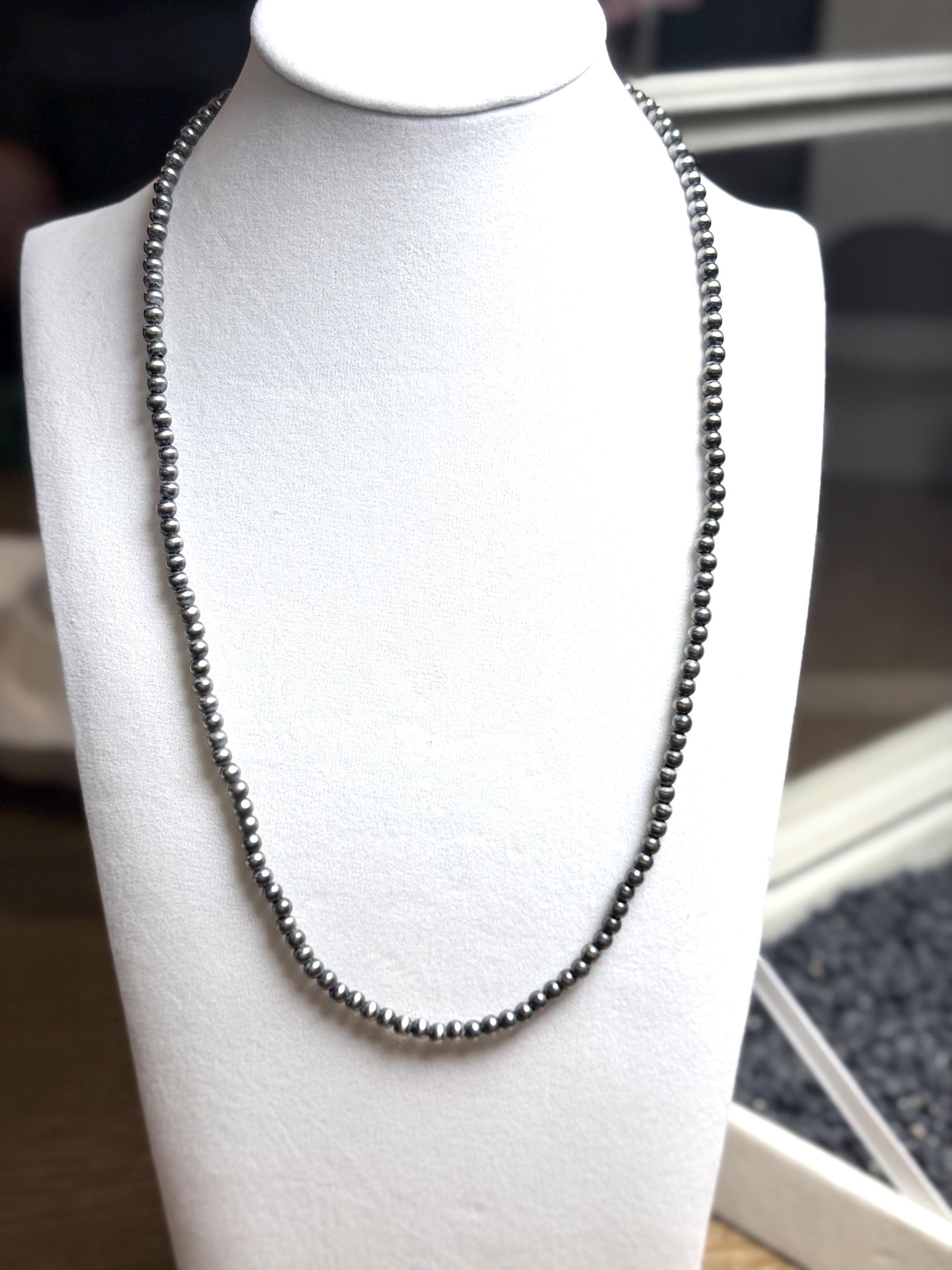 Hand-Strung 20" Sterling Silver 4mm Pearl Necklace