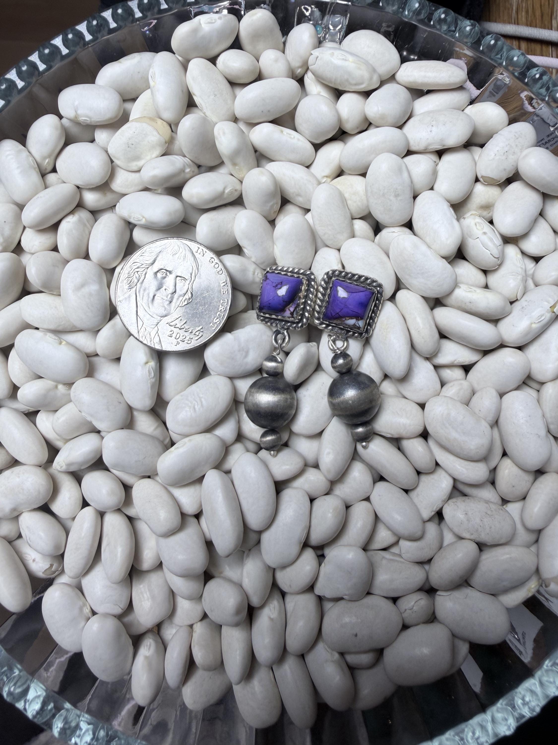 Sterling Silver Violet Rose Turquoise & Pearl Drop Earrings