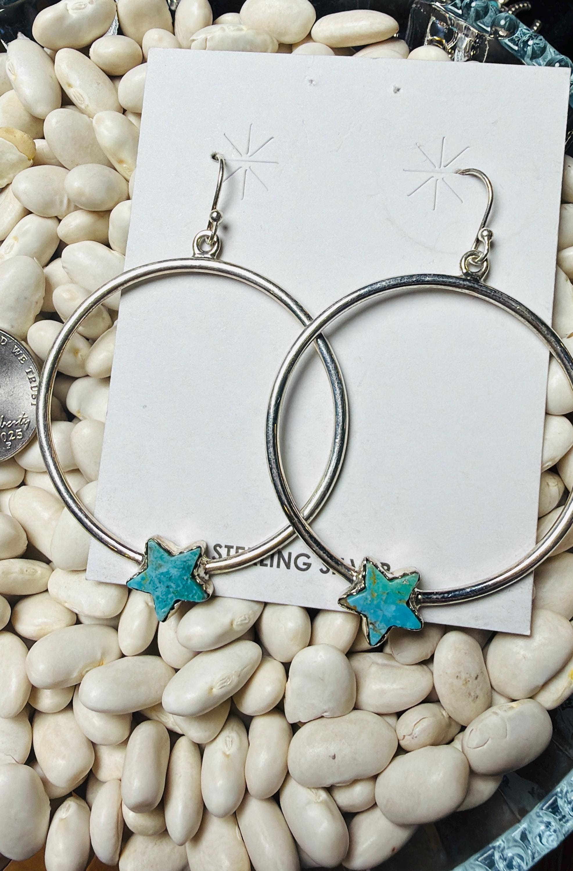 Sterling Silver Kingman Turquoise Star Hoop Earrings