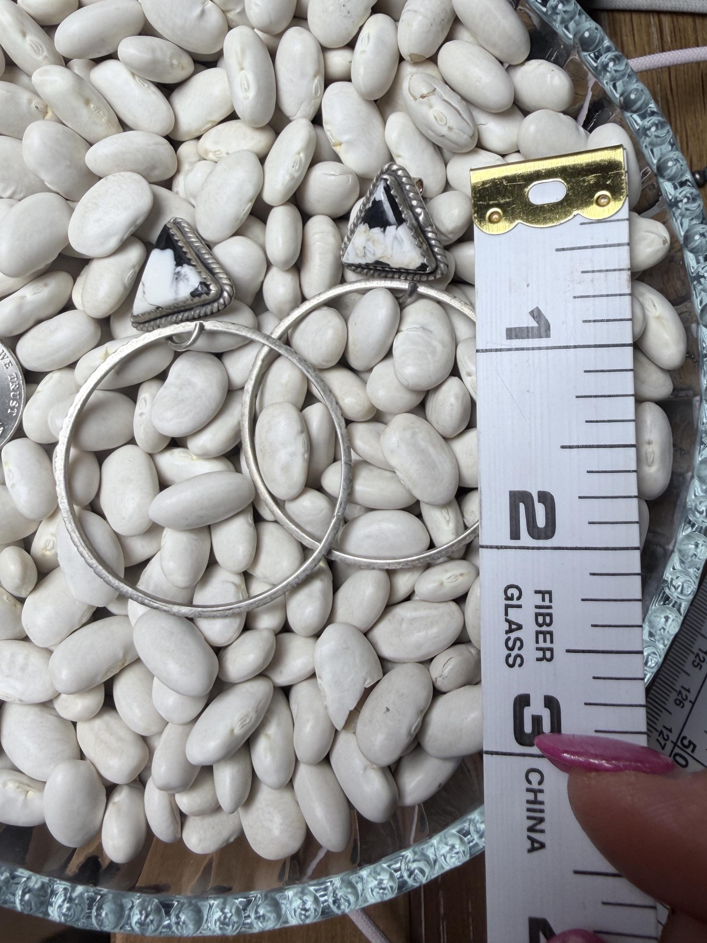 Hada White Buffalo Turquoise & Sterling Silver Hoop Earrings