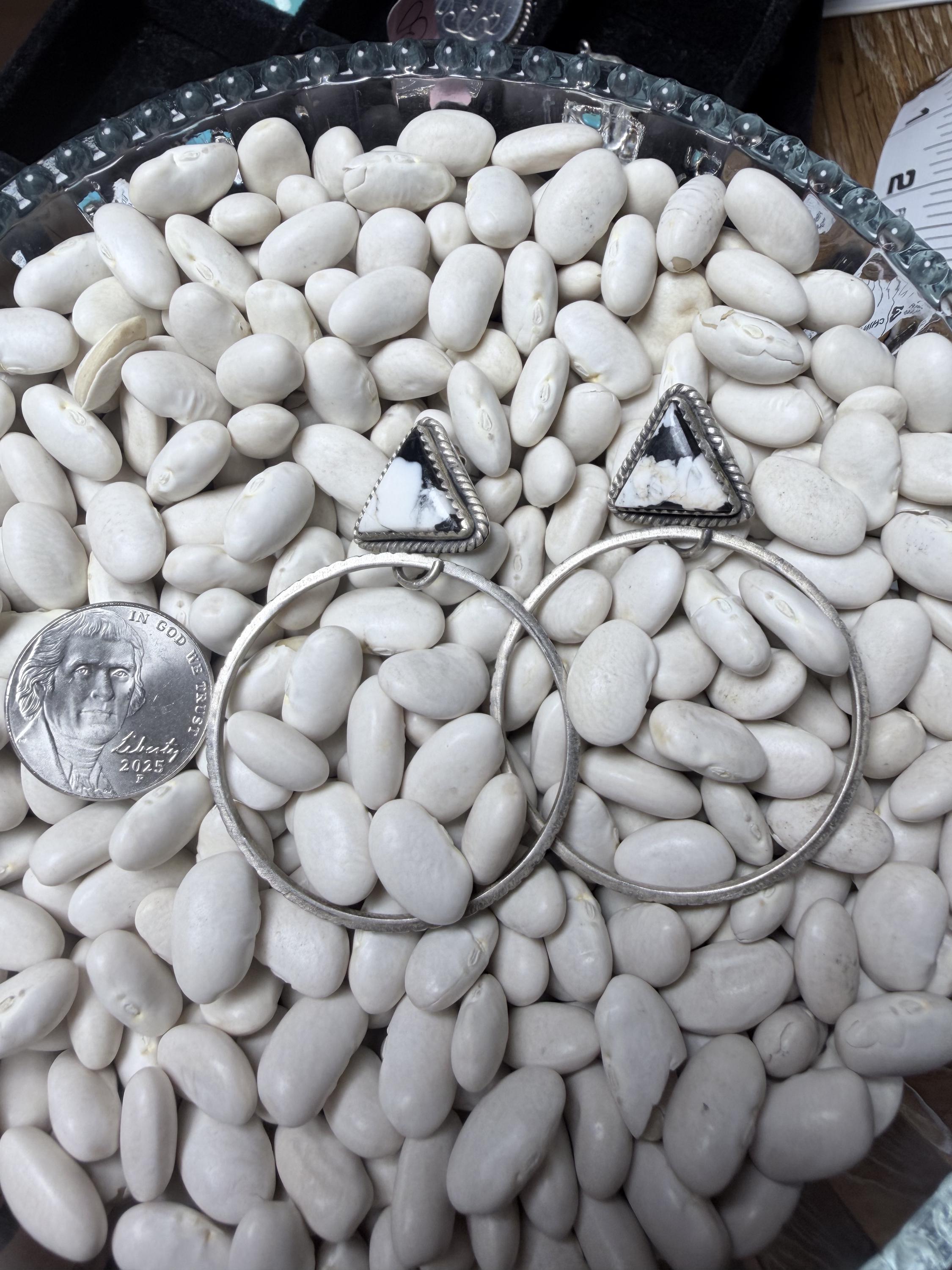 Hada White Buffalo Turquoise & Sterling Silver Hoop Earrings
