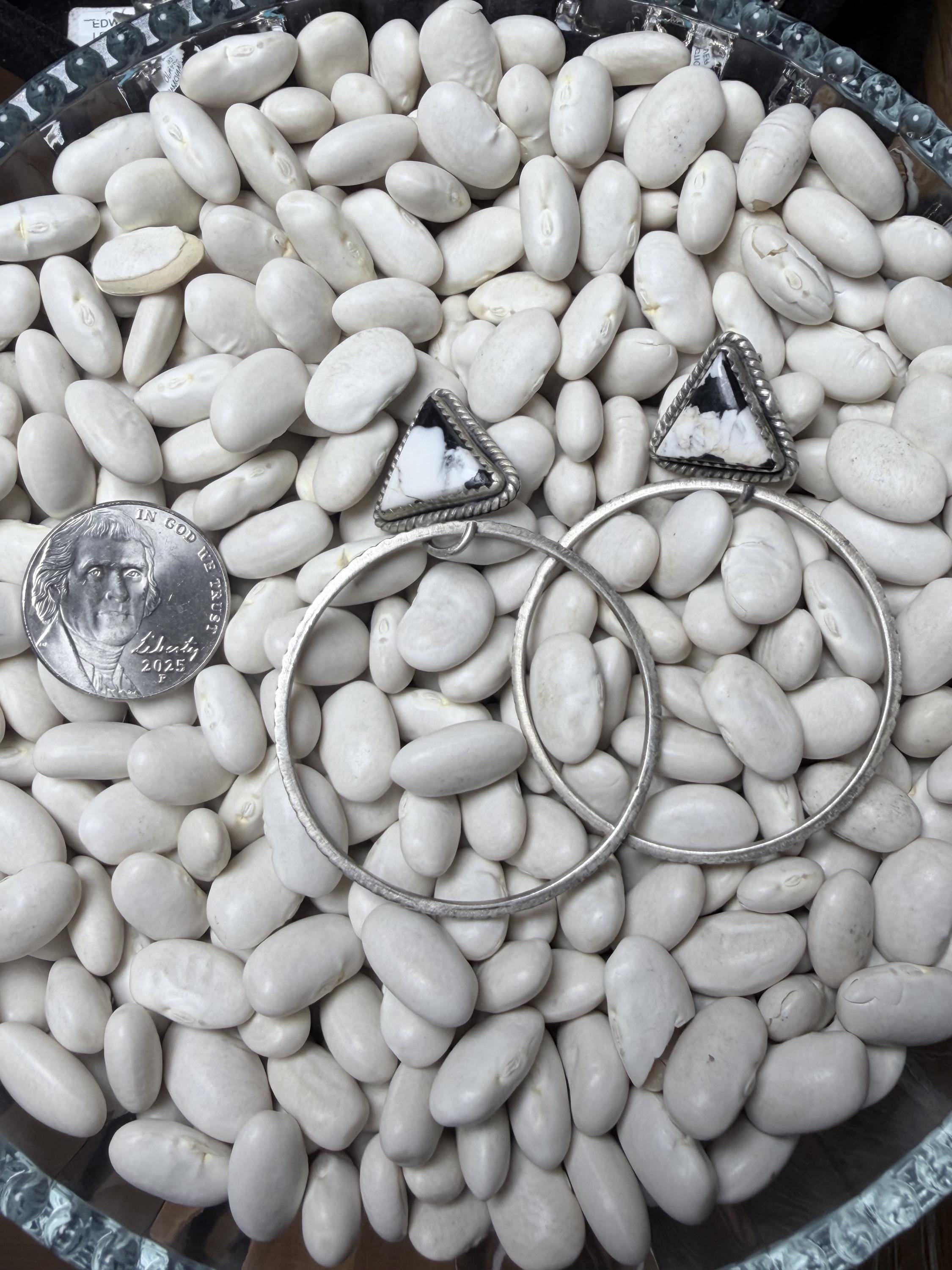 Hada White Buffalo Turquoise & Sterling Silver Hoop Earrings