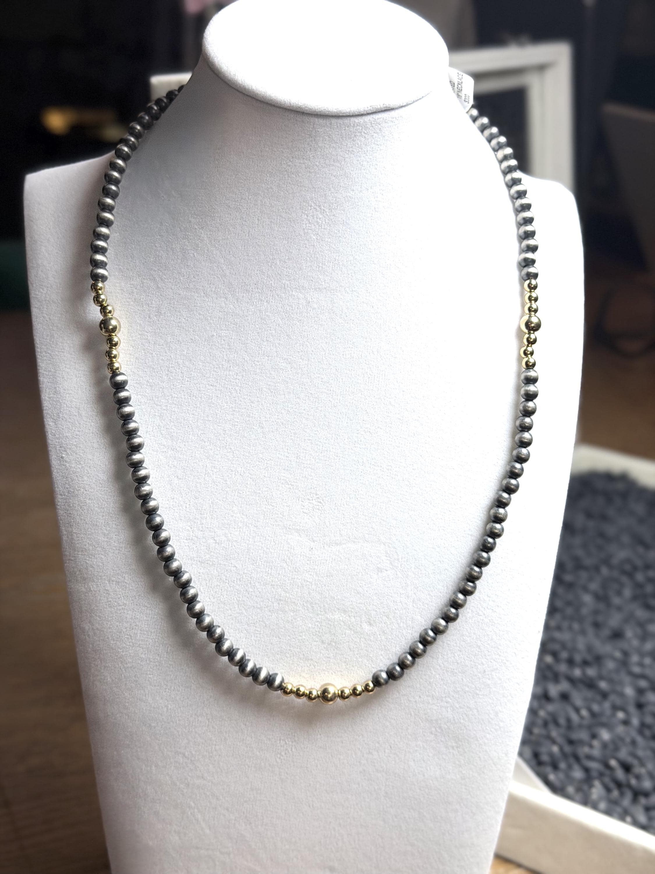 Sterling Silver & 14k Gold Graduated Pearl Necklace