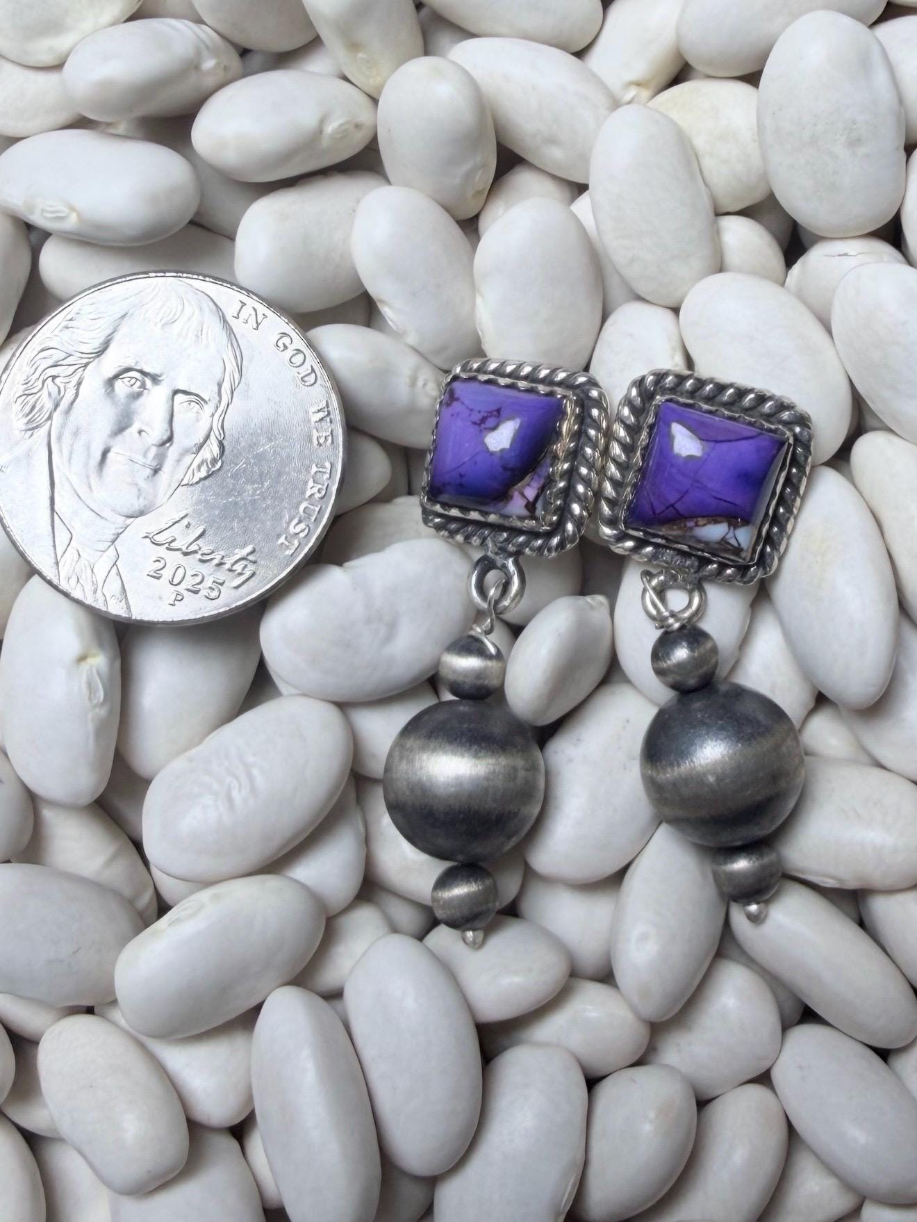 Sterling Silver Violet Rose Turquoise & Pearl Drop Earrings