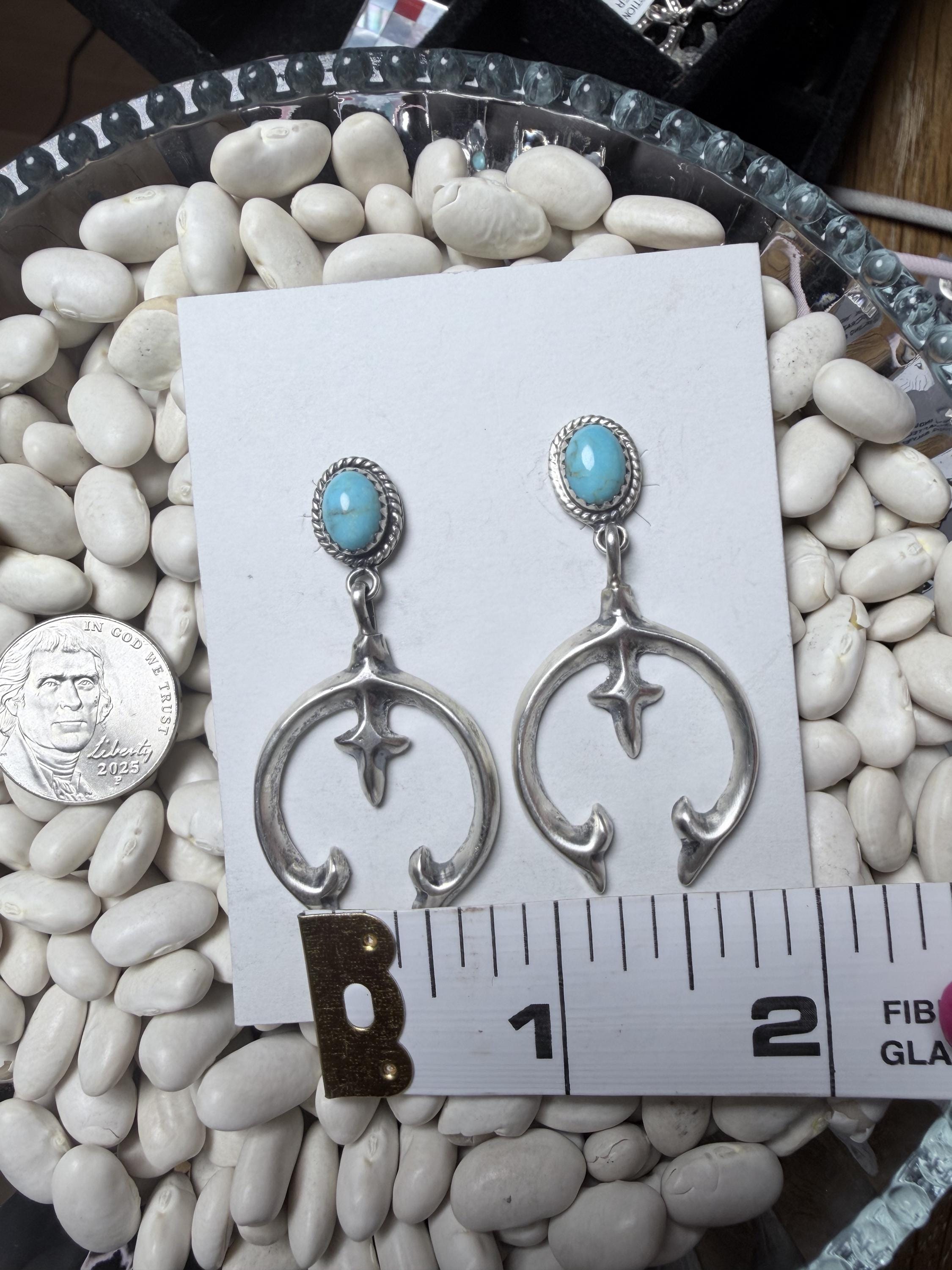 Adrienne Gordon Navajo Handmade Kingman Turquoise Naja Earrings