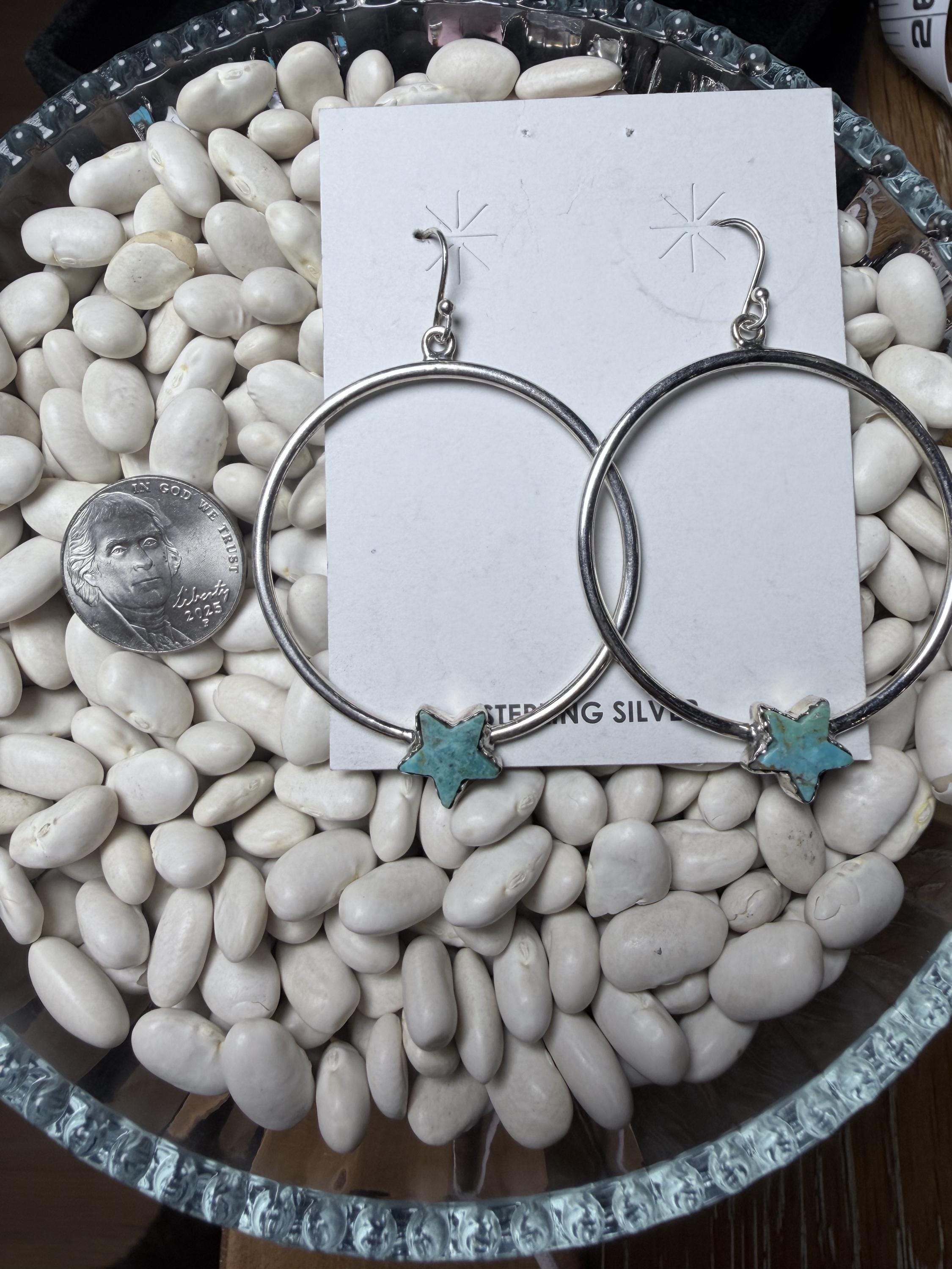 Sterling Silver Kingman Turquoise Star Hoop Earrings