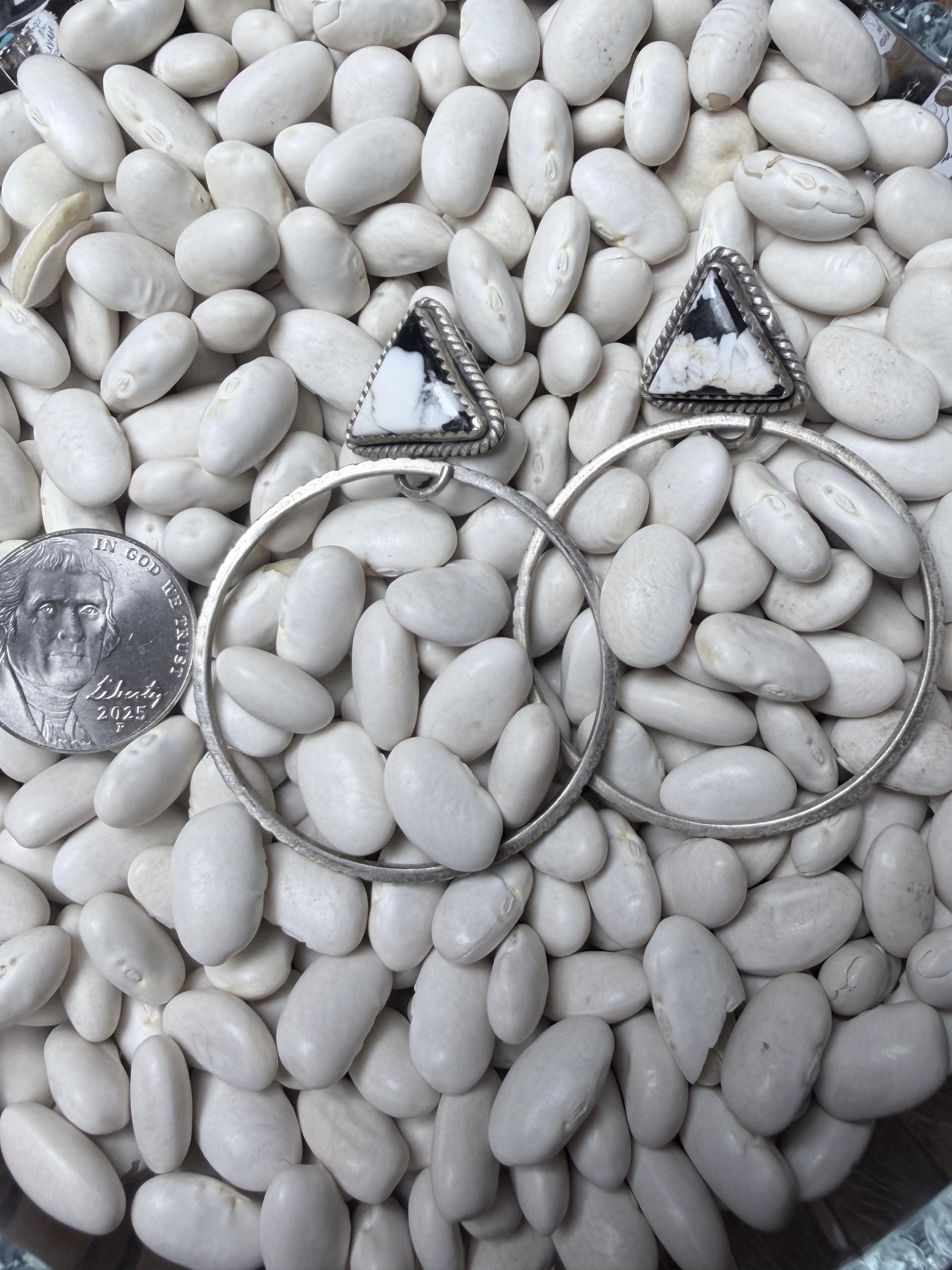 Hada White Buffalo Turquoise & Sterling Silver Hoop Earrings