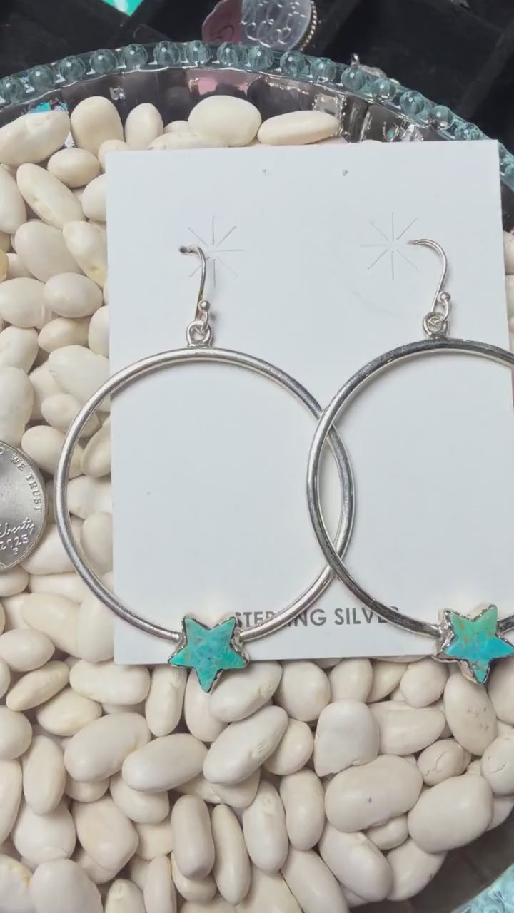 Sterling Silver Kingman Turquoise Star Hoop Earrings