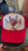 Red Plaid Antique Quilt Patch Trucker Hat | Hand Stitched