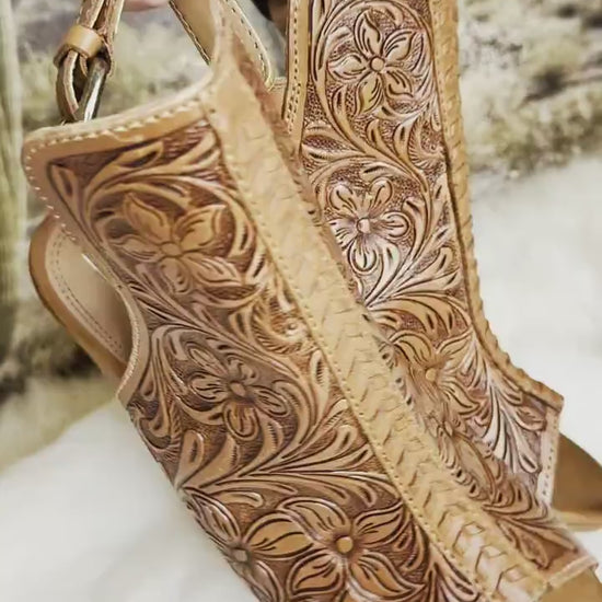 Tooled Leather Heels Sandals, Dress Shoes, High Heels, Western sandals, Wedding, Prom Shoes