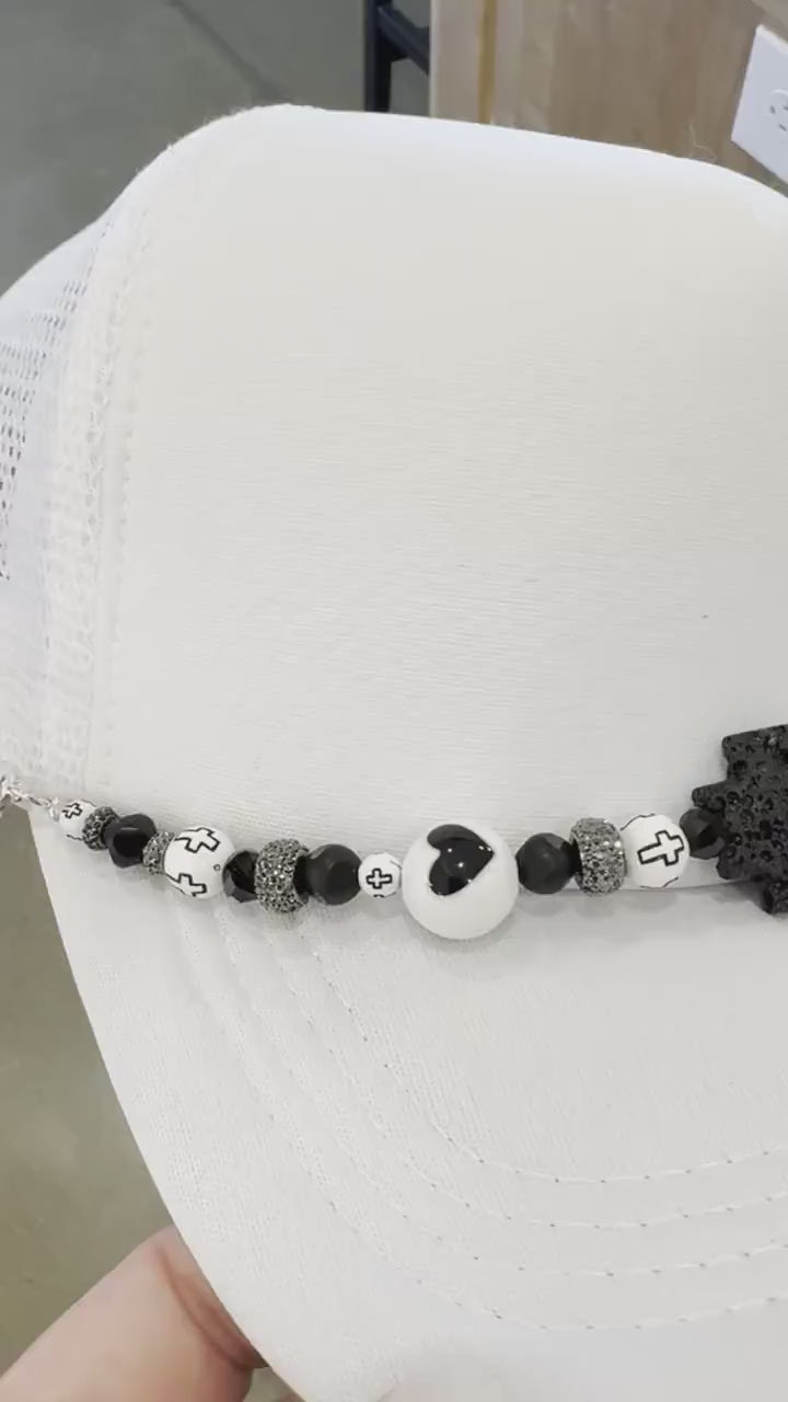 White & Black Aztec with Hearts Hat Chain Trucker Hat Chain Western Trucker Hat Chain Decorate Your Own Trucker Hat