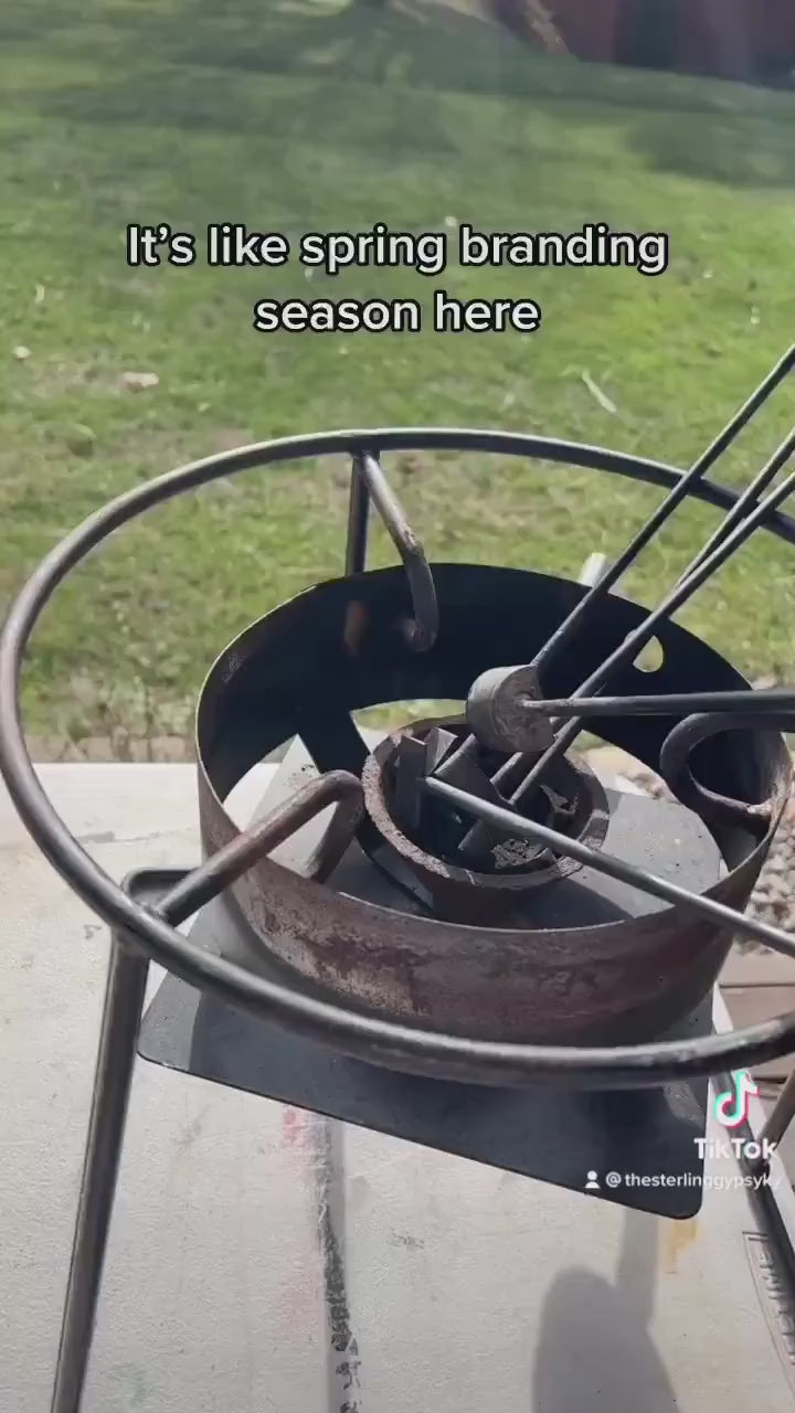 Custom branded Turquoise and Chocolate Cowhide Western Tooled Leather Round Canteen style Crossbody purse Farm Brand Cow Brand  Initials