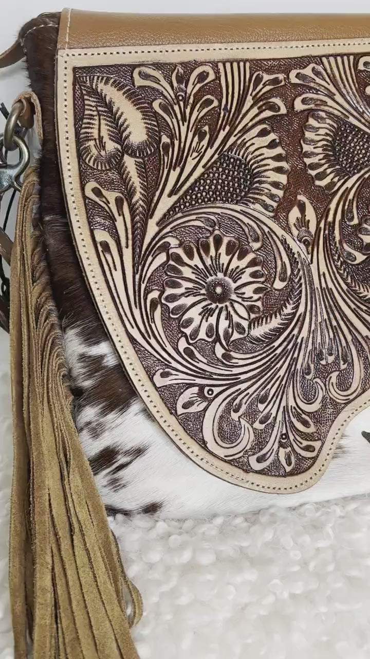 Custom Branded Tooled Leather Concealed Carry Cowhide Crossbody Purse Gifts for her Western Cowgirl Style