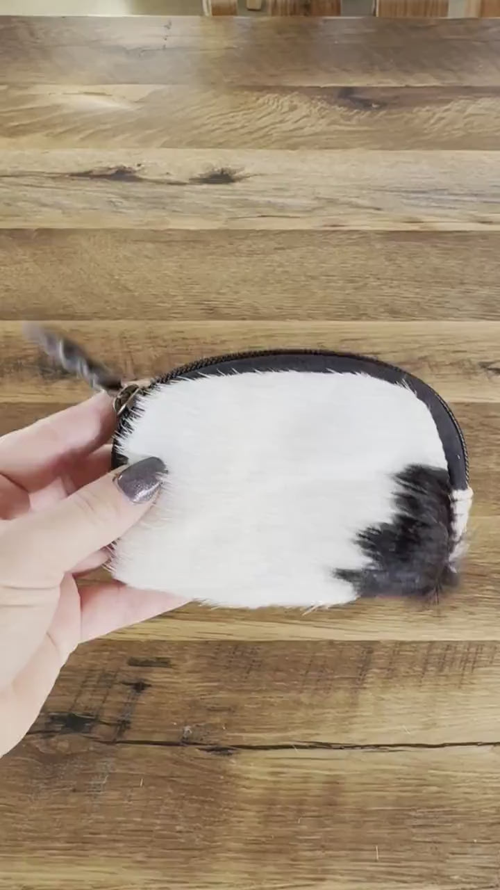 Customizable Black & White Cowhide Change Wallet Coin Purse Small Purse Western Wallet Personalized Gift Gift for Her Cowgirl Lipstick Purse