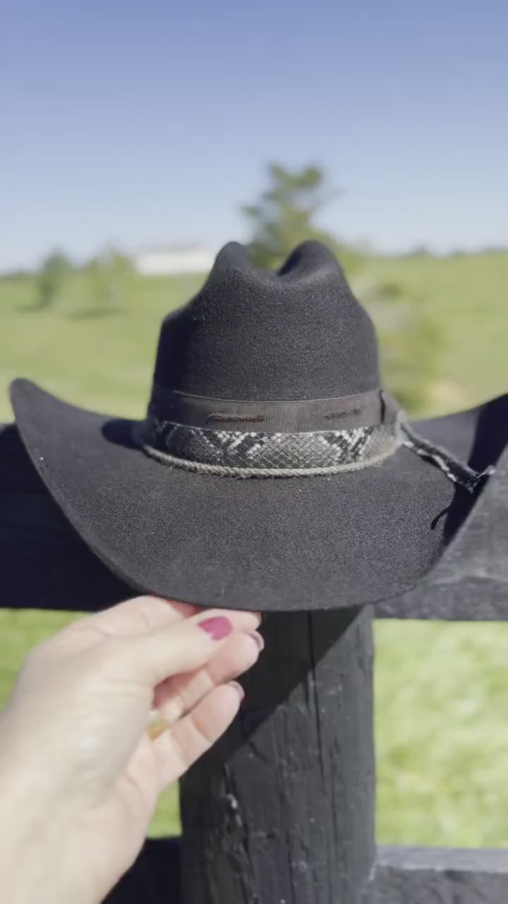 Western Cattleman style Premium Wool Hat in Black Snakeskin Hat Band Decorated Cowboy Hat Cowgirl Hat