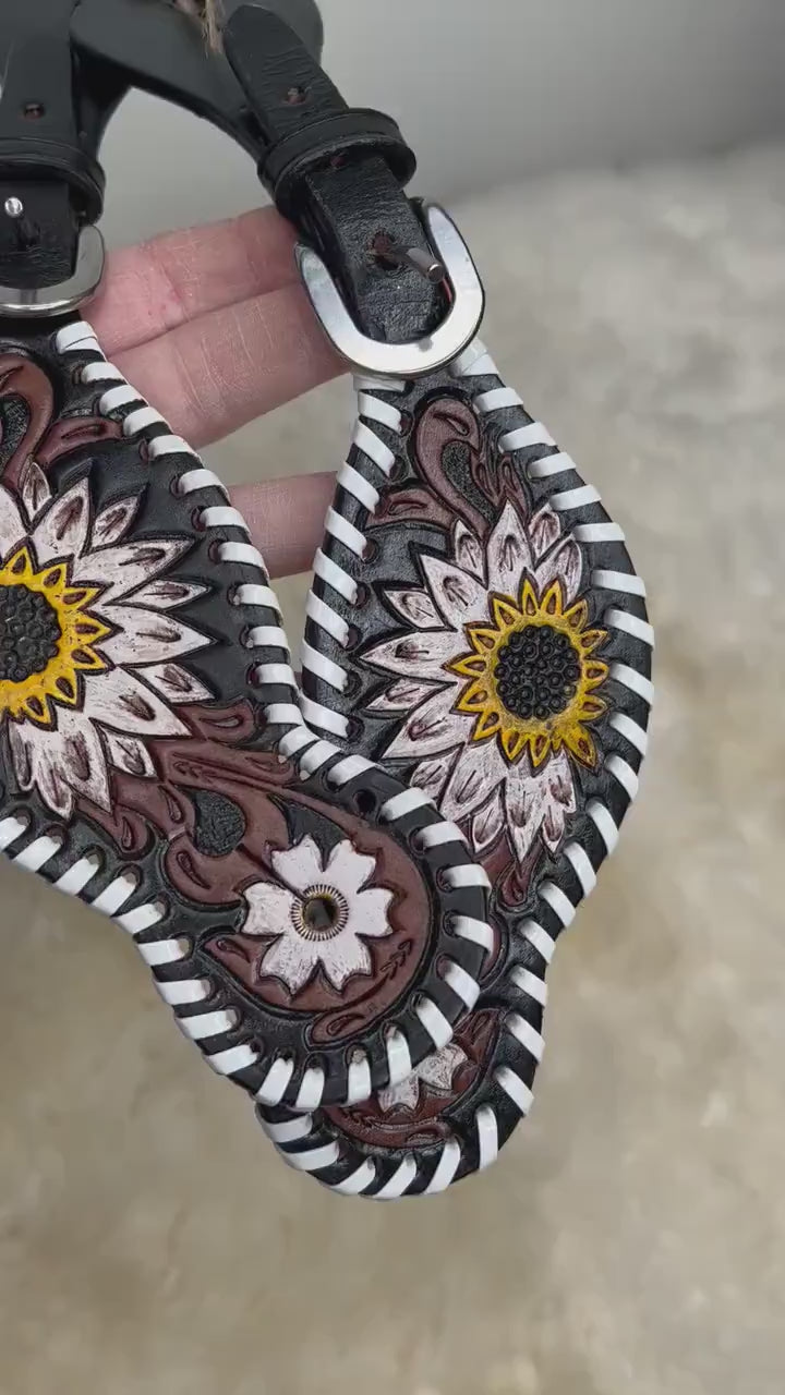 Western Hand Tooled Leather Spur Straps Turquoise Flower White Daisy Horse Tack Cowgirl