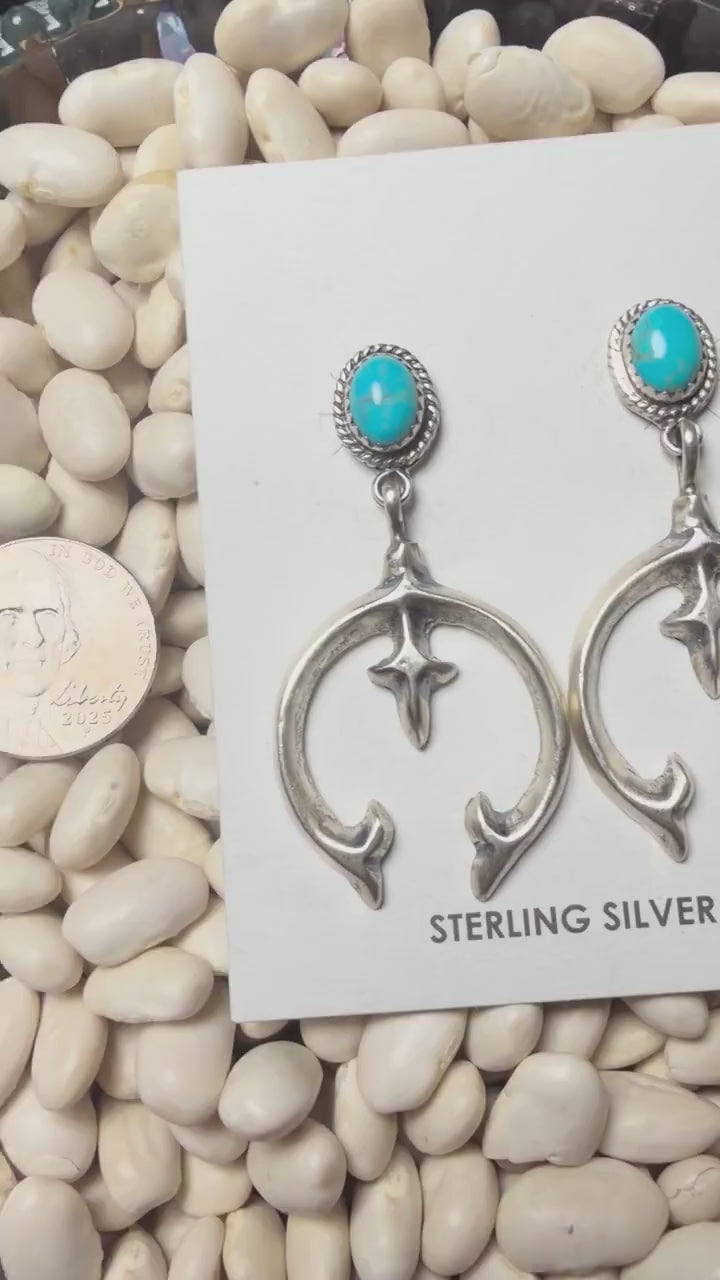 Adrienne Gordon Navajo Handmade Kingman Turquoise Naja Earrings
