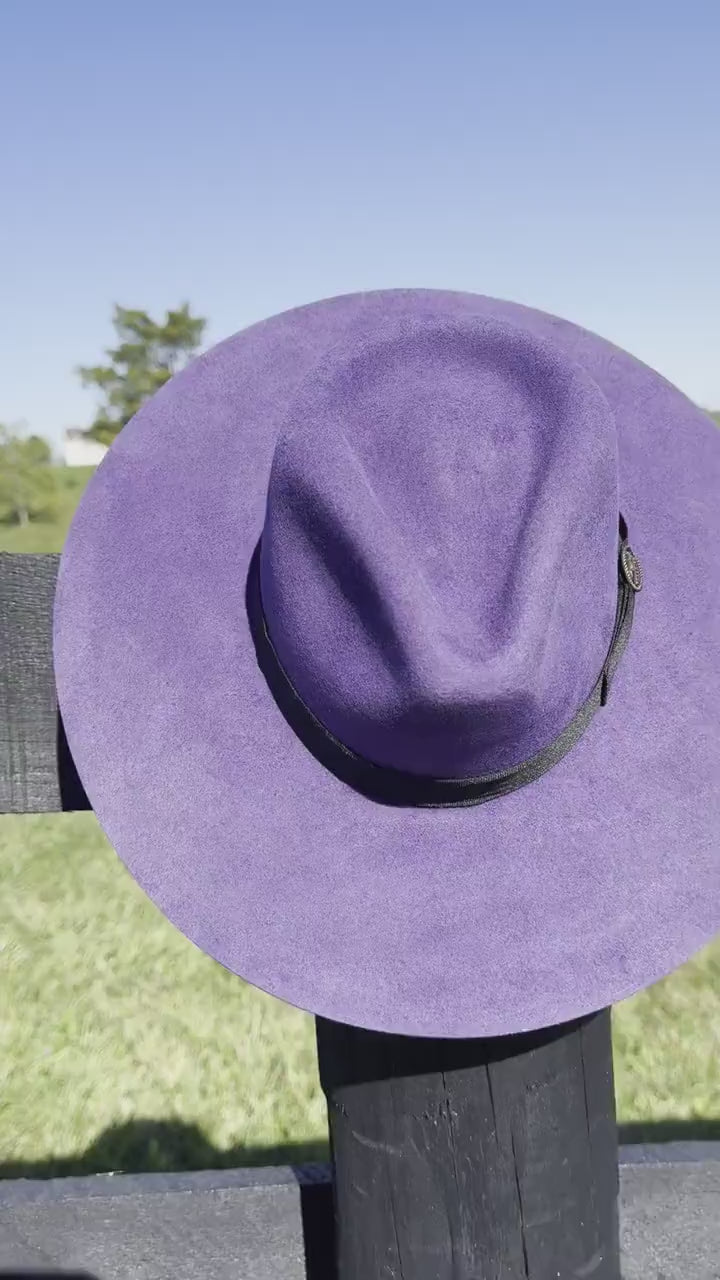 Western Fedora Style shaped Brim  Felt Hat in Buckskin Purple Cowgirl Hat Hat Blank
