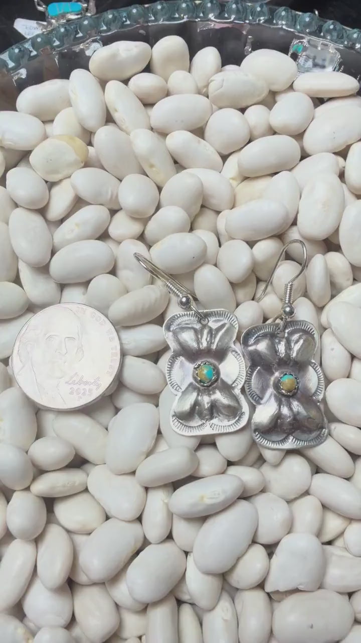 Joan Begay Navajo Handmade Sterling Silver & Kingman Turquoise Flower Earrings