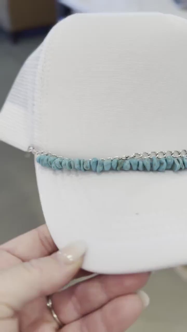 Double Chain Silver Link & Turquoise Chip Chains Trucker Hat Chain Western Trucker Hat Chain Decorate Your Own Trucker Hat