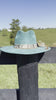 Western Fedora Flat Brim Faux Felt Hat in Turquoise with Snakskin &  Leather Hat Band Beaded Feathers and Concho Cowgirl Hat