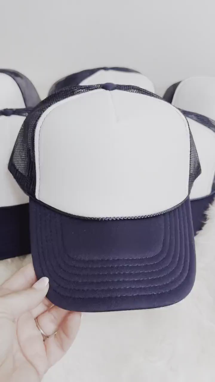 Otto Blank Trucker Hat, DIY Hat for Patches, Navy & White Foam Trucker Hat, Mesh Back, Snap Back Hat Cap 5 Panel Hat