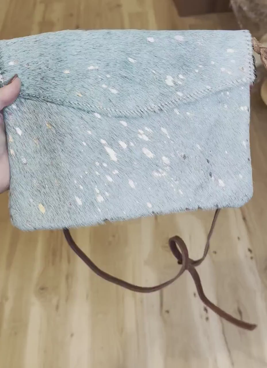 Custom Branded Turquoise and Silver Cowhide Western Crossbody Purse We can Add your Initials Monogram Farm or Cow Brand