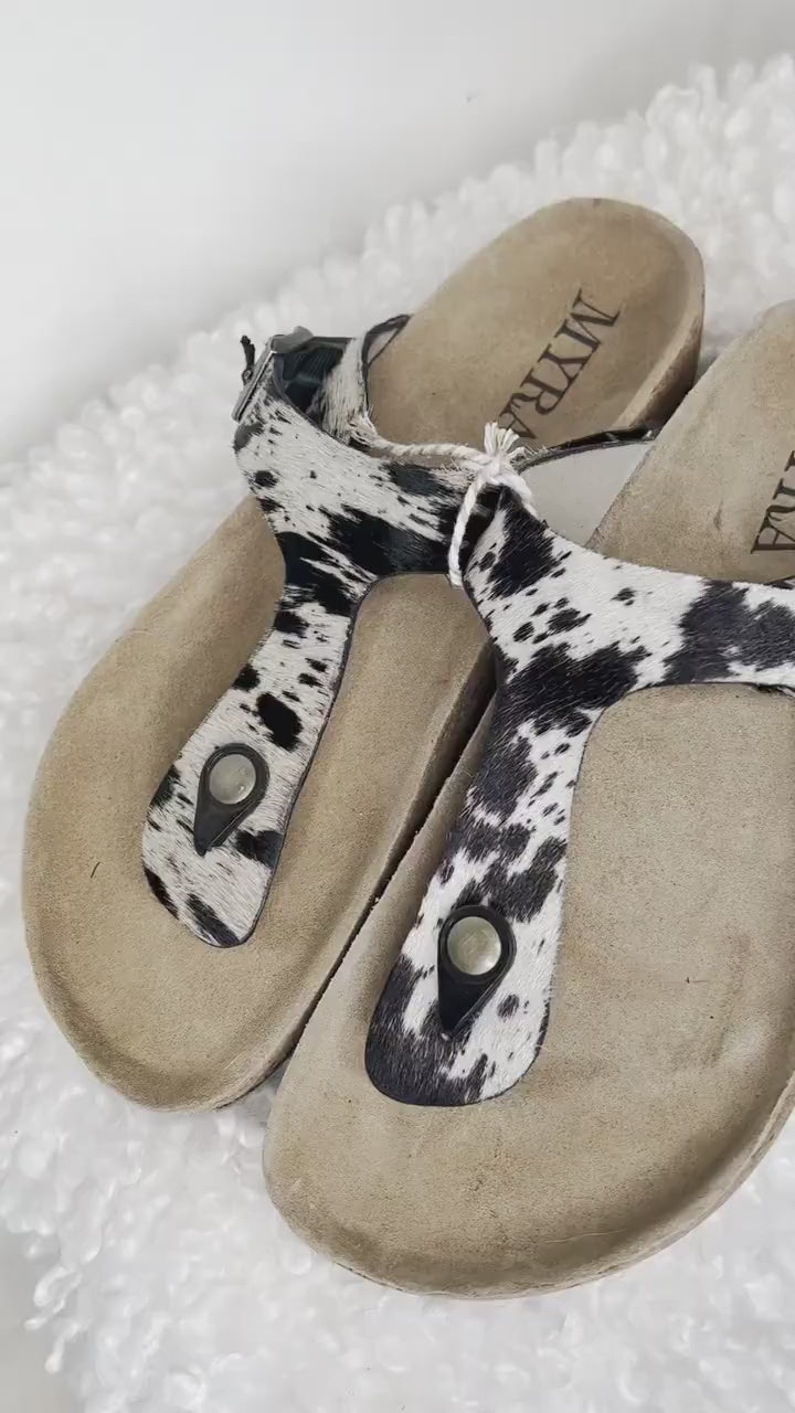 Custom Branded Cowhide Cork sole Sandal Flip Flop Slide Personalized with your initials or farm brand logo