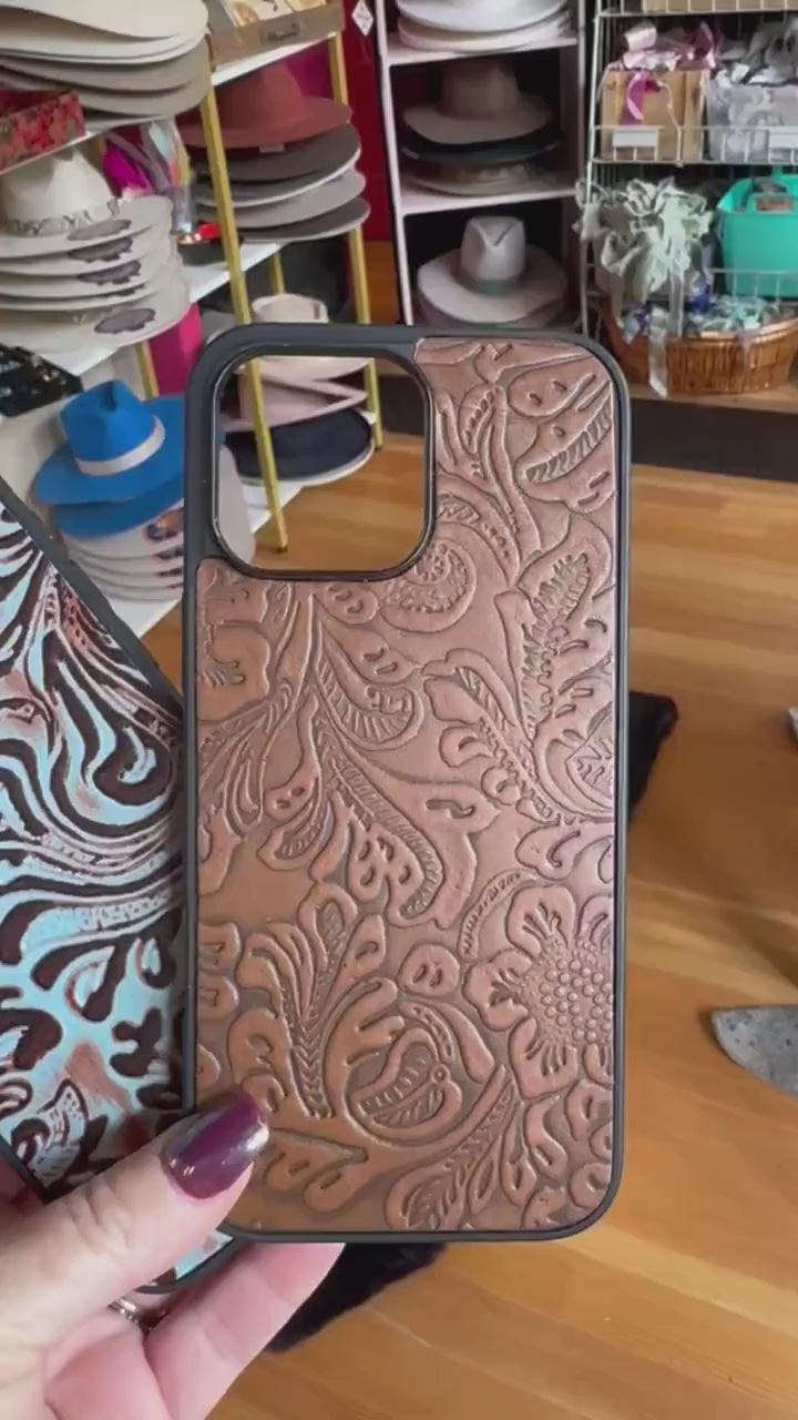 Embossed Leather iPhone 16 Pro Case – Brown or Turquoise