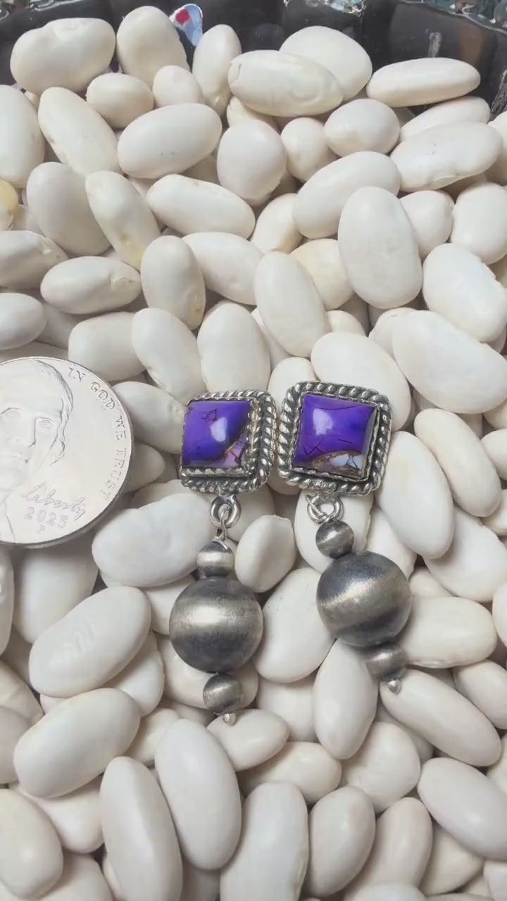 Sterling Silver Violet Rose Turquoise & Pearl Drop Earrings