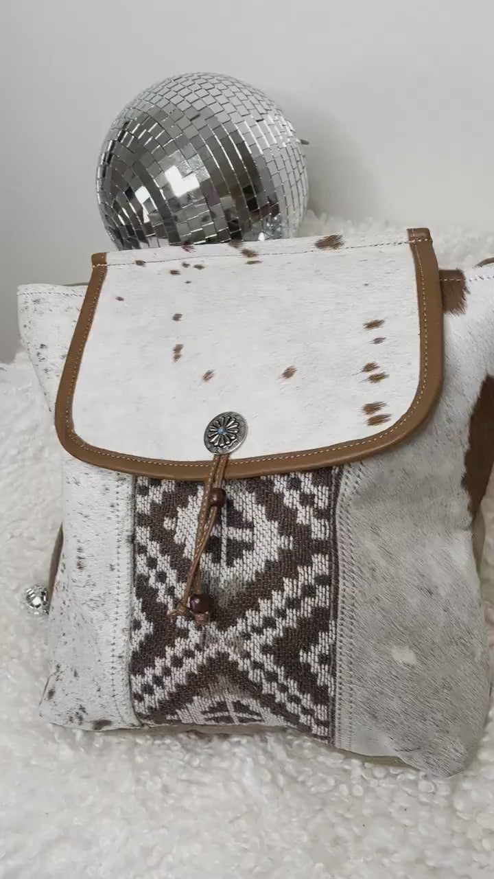 Cowhide & Aztec Neutral Conealed Carry Back Pack Custom Branded with your Farm/Cow Brand Logo Initials or Monogram