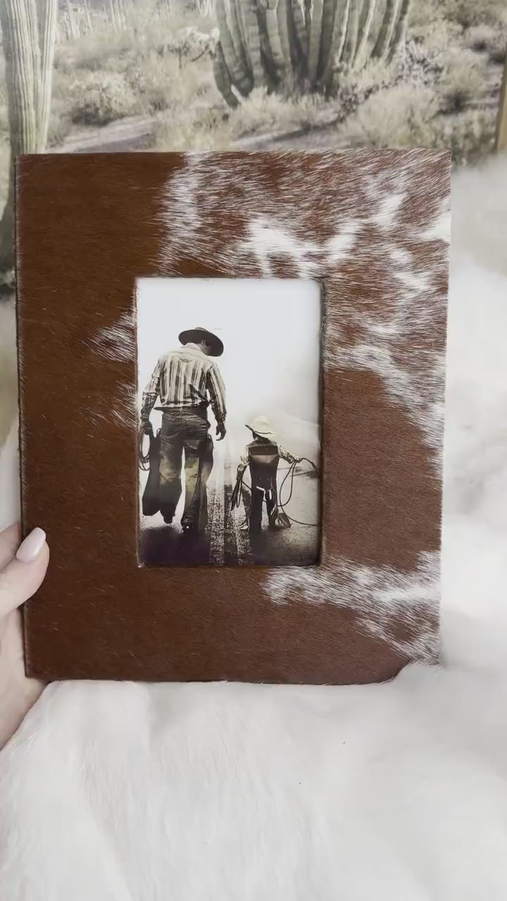 Brown & White Cowhide Photo Frame Western Cowgirl Cowboy Wedding, Christmas, Graduation Gift Bridal Shower New Baby Mothers Fathers Day