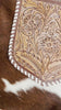 Custom Branded Brown & White Cowhide Tooled Leather Crossbody Purse with fringe we add your Initials Monogram name Farm or Cow Brand