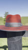 Western Flat Brim Fedora Style Cowgirl Hat Premium Wool in Distressed Burned Red Grosgrain Band and Stitching