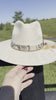Western Fedora Flat Brim Faux Felt Hat in Buckskin with Snake skin & Leather Hat Band Beaded Feathers and Concho Cowgirl Hat